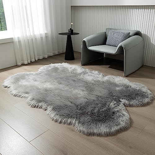 Faux Fur Rug Grey Sheepskin Area Rug (Grey / 4' x 6' (Sheepskin))
