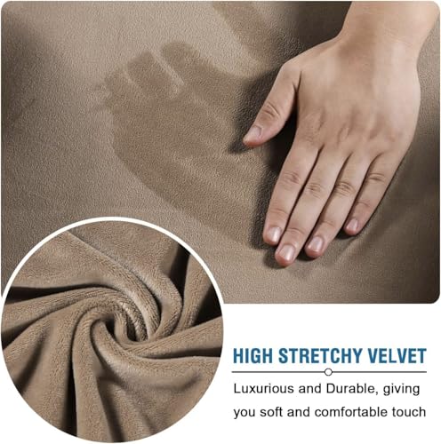 Real Velvet Plush 3 Piece Stretch Sofa Covers Couch Covers for 2 Cushion Couch Loveseat Covers Width Up to 72 Inch Feature Thick Soft Stay in Place (2 Cushion Loveseat / Camel)