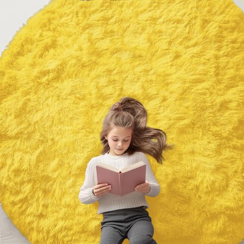 Yellow Round Rugs for Bedroom (7 Ft Round / Yellow)