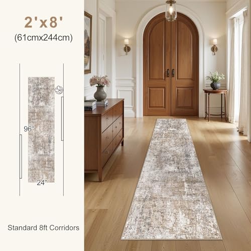 2x8 Washable Runner Rug for Hallway (Brown/Grey/Red / 2' x 8' (Runner))
