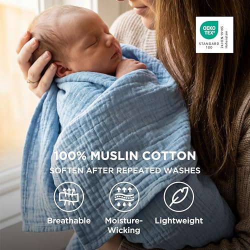 100% Cotton Muslin Blanket Twin XL for Bed (07 - Blue / Twin XL (66" X 90"))