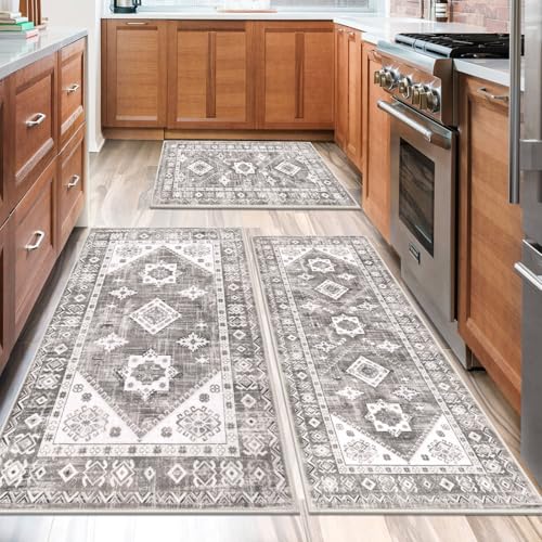 HEBE Boho Kitchen Rugs Set of 3 (Taupe Brown / 20"x32"+20"x48"+30"x50")