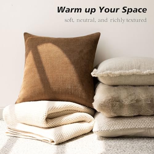 Solid Textured Chenille Throw Pillow Covers 20x20 Inch (20" x 20" (Pack of 2) / Bronze)