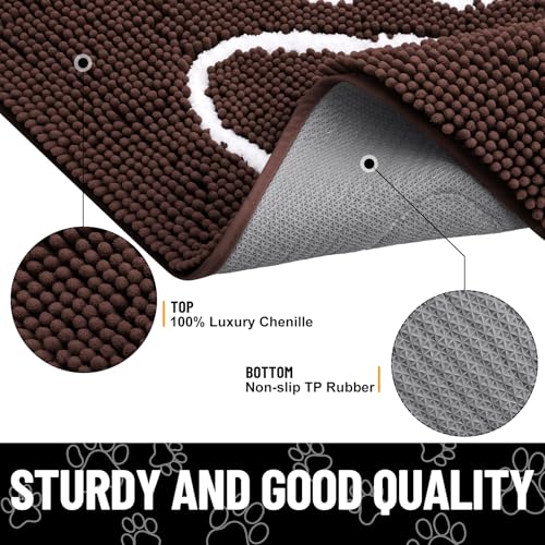 Dog Door Mat for Muddy Paws (47"X20" / Brown and White)