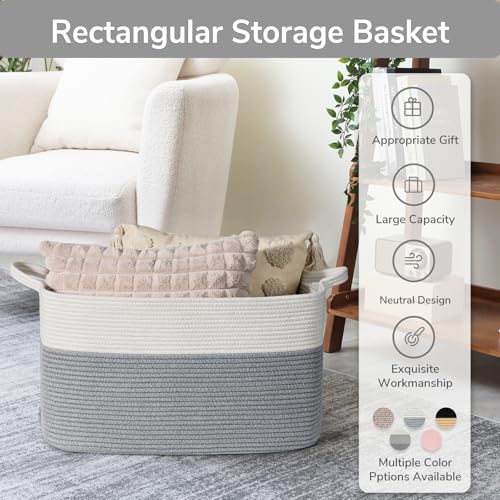 Large Woven Rope Blanket Basket (White Grey / Large(21.6"L x 14.9"W x 11.8"H))