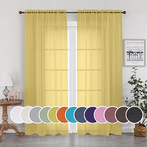 Sheer Curtains 84 Inches Long 2 Panels Set (Yellow / 42"W x 84"L (Pack of 2))