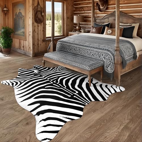 Faux Zebra Rug (5'2" x 4'7" (5.2x4.6 ft) / Black and White)