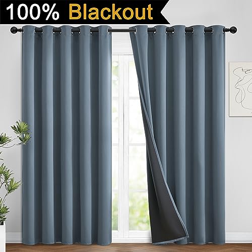 Stone Blue 100% Blackout Curtains 96 Inches Long 62" Wide 2 Panel (62"W x 96"L (Pack of 2) / Stone Blue)