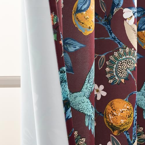 Rust Floral Curtains 96 Inches Long 2 Panels Unique Beige Luxury Elegant Colorful Euro Flower Hummingbird Patterned Rustic Vintage Grommet Drapes for Classroom Room Office Closet (Rust / 52"W x 96"L (Pack of 2))
