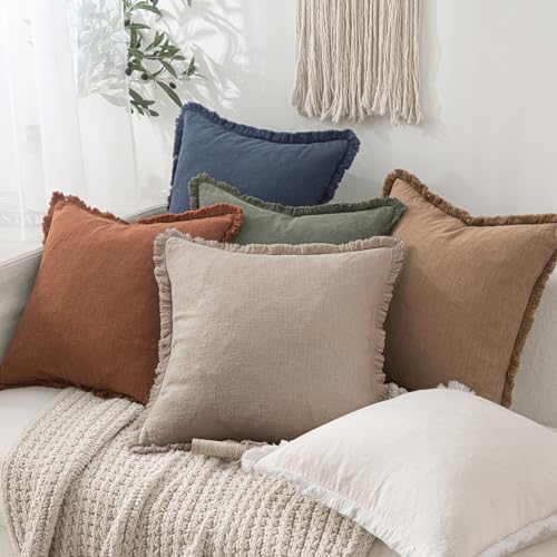 Natural Linen Fringe Decorative Lumbar Throw Pillow Covers 12x20 (20" x 12" (Pack of 2) / Natural Linen)