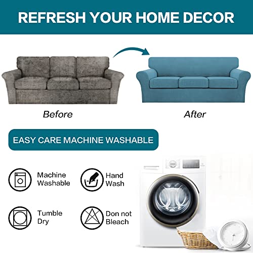 4 Piece Sofa Covers for 3 Cushion Couch Sofa Slipcover Soft Couch Cover for Dogs (XL Sofa (3 Cushion) / Storm Blue)