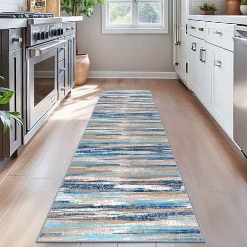 Abstract Washable 2x7 Runner Rug Non Slip Runners for Hallway (Blue Aqua/Beige Taupe Multi / 2' x 7' (Runner))