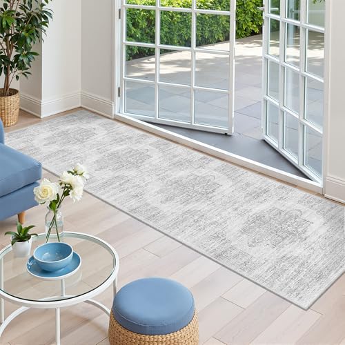 2x8 Runner Rug Non Slip (Light Grey/White / 2' x 8' (Runner))