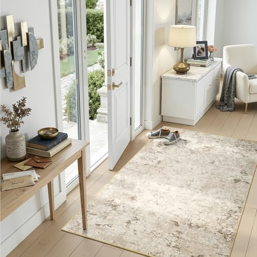3x5 Washable Non Slip Abstract Area Rugs for Bedroom Living Room (Beige / 3' x 5' (Rectangular))