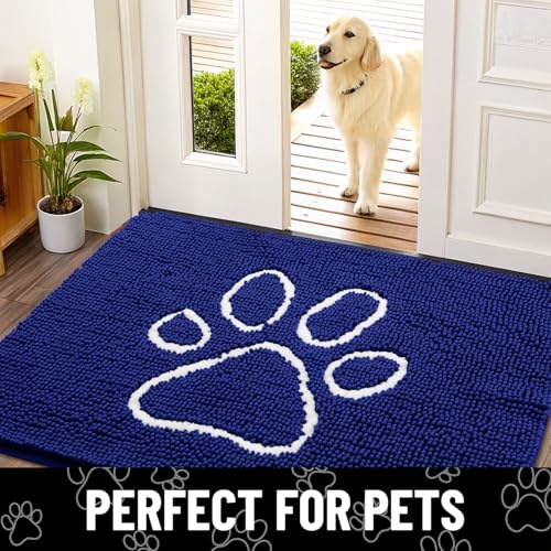 Dog Door Mat for Muddy Paws (24"X16" / Navy Blue and White)