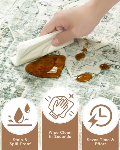 Washable Runner Rugs 2x10 Long for Hallway Kitchen (Green/Ivory / 2' x 10' (Runner))