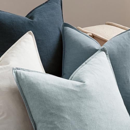 Blue Boho Linen Decorative Pillow Covers 20x20 Inch Pack of 4 (20" x 20" (Pack of 4) / Blue)