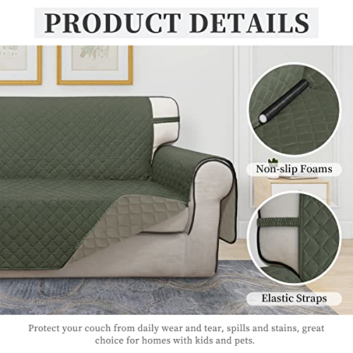 Double Protection 100% Waterproof Sofa Covers for Living Room (Greyish Green/Beige / Sofa Large)