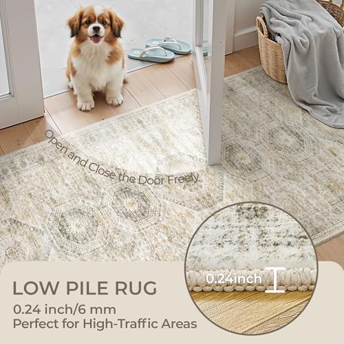 Washable Runner Rugs for Bedroom (Grey/Yellow / 2' x 6' (Runner))
