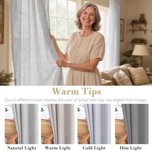 63 inch Linen Semi Sheer Curtains for Living Room (52"W x 63"L (Pack of 2) / Dove)