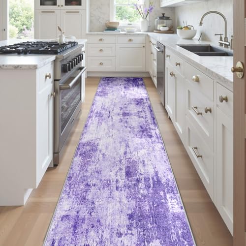 Washable Runner 2'x10' Abstract Area Rug for Hallway Purple (Purple/Gray/Pink/White / 2' x 10' (Runner))