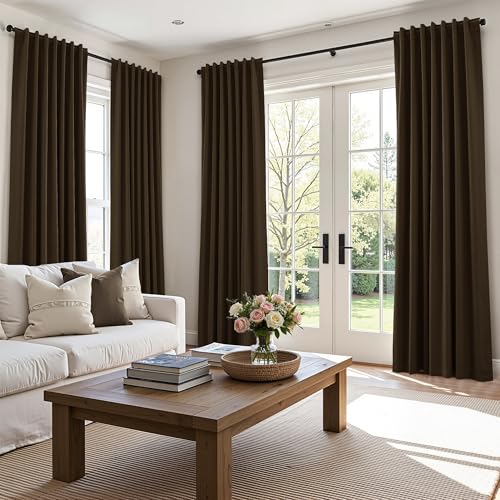 100% Blackout Curtains 90 Inch Length 2 Panels Set for Living Room Bedroom Back Tab Thermal Insulated Black Out Linen Drapes Room Darkening Chocolate (Chocolate / 52"W x 90"L (Pack of 2))