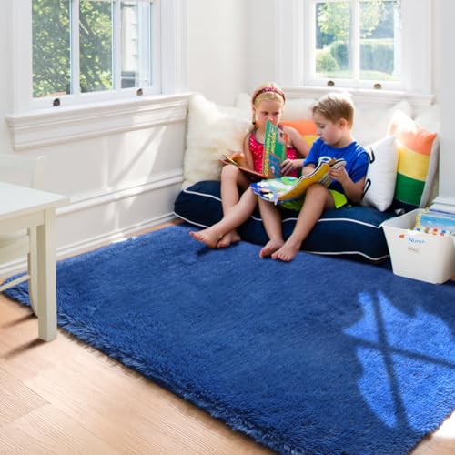 Navy Area Rugs for Boys Bedroom Living Room (Navy Blue / 4' x 6' (Rectangular))