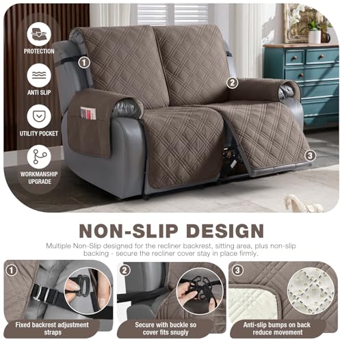 100% Waterproof Recliner Loveseat Cover Non Slip Couch Cover for 2 Seat Reclining Sofa (Taupe / 2 Seater Standard)