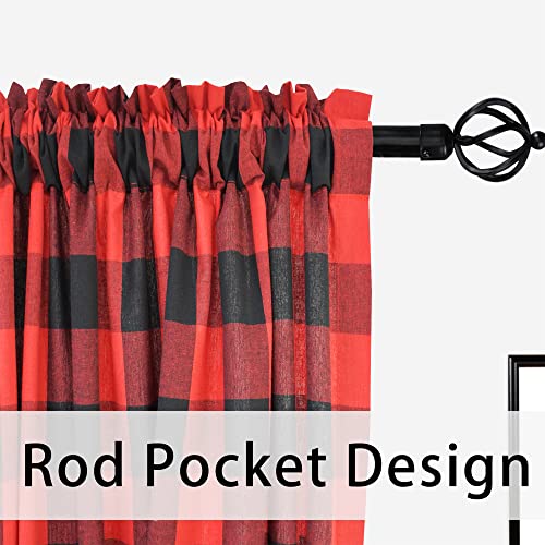 Buffalo Check Window Curtains 72 inches Long Living Room Cotton Curtain Panels Bedroom Plaid Gingham Farmhouse Decor Curtains Rod Pocket Kitchen Bathroom Basement 2 Panels Red Black 52"x72" (52"W x 72"L (Pack of 2) / Red+black)