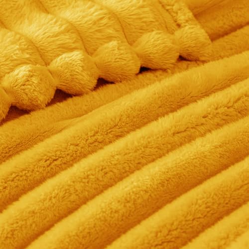 Striped King Size Fleece Blanket for Bed (Mustard Yellow / King ( 90x104 IN ))