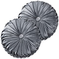 Set of 2 Dark Gray Velvet Decorative Round Pleated Throw Pillows (Dark Gray)