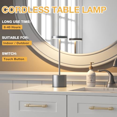 Grey Rechargeable Cordless Lamp (Gray / 2 Pack)