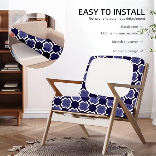 8Pcs Outdoor Cushion Covers (Dark Blue Geometric Pattern / 8PCS)