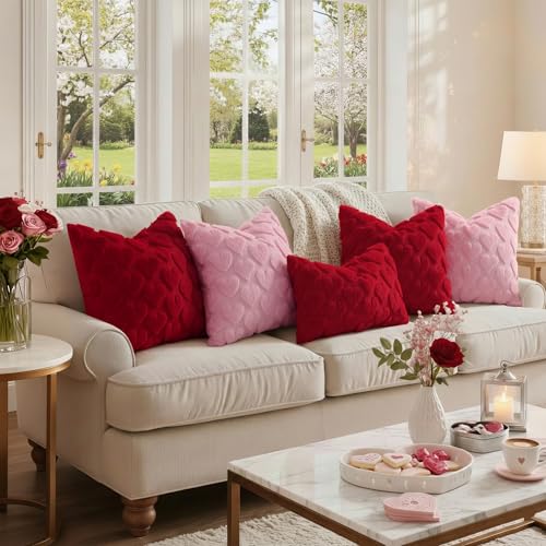 Red Heart Cute Girl Faux Fur Throw Pillow Covers 20x20 Set of 2 (Red Heart / 20" x 20" (Pack of 2))