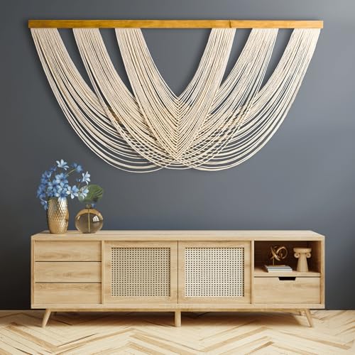Extra Large Macrame Wall Hanging 59" x 33" (59"L x 33.5"W / Ecru)