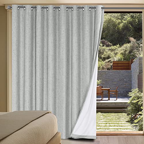 Linen Blackout Curtains Durable Thick Textured Linen Look 100% Blackout Patio Door Curtain Anti Rust Grommet Extra Wide Sliding Door Curtain Panel (Glacier Gray / 100"W x 84"L (Pack of 1))