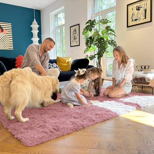 5x7 Machine Washable Large Area Rugs for Living Room (5x7 Ft / Pale Pink)