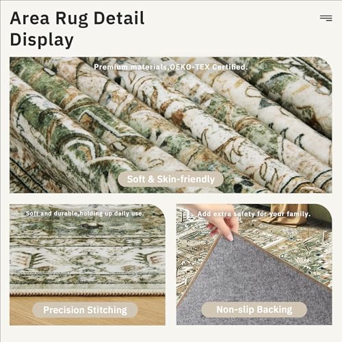 Washable Area Rug 8x10 Large Soft Rugs for Living Room Olive Beige (Olive Beige / 8' x 10' (Rectangular))