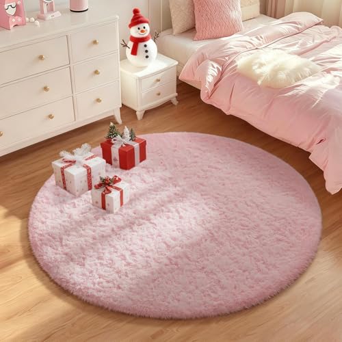 Pink Round Rug for Bedroom Girls (5- Pink / 4' (Round))