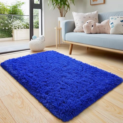 Fluffy Small Rug for Bedroom 2x3 (Royal Blue / 2' x 3' (Rectangular))