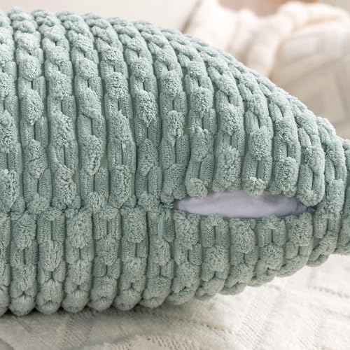 Set of 4 Aqua Decorative Throw Pillow Covers 12x20 Inch Corduroy Pillow Covers for Bed Couch Sofa Living Room Soft Cushion Cases (Light Teal / 20" x 12" (Pack of 4))