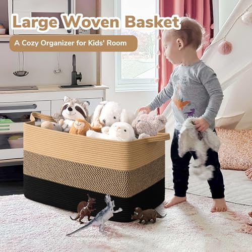 85L Large Woven Blanket Basket (Black Jute / X-Large(23.6"L x 15.7"W x 13.8"H))