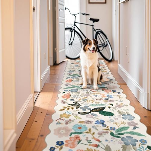 Washable 3x12 Hallway Runner Rug (3' x 12' (Rectangular) / Cream/Floral)