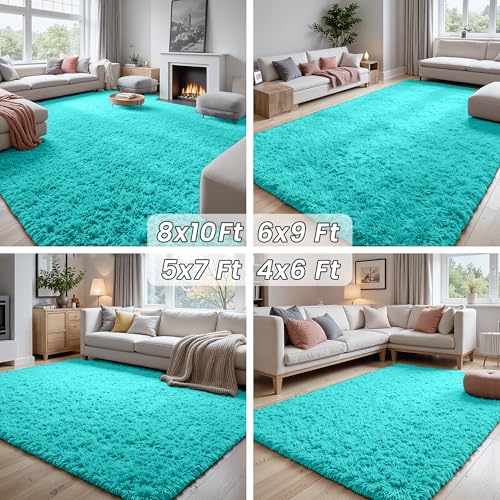 4x6 Fluffy Shag Area Rugs for Living Room Bedroom (Teal Blue / 4' x 6' (Rectangular))