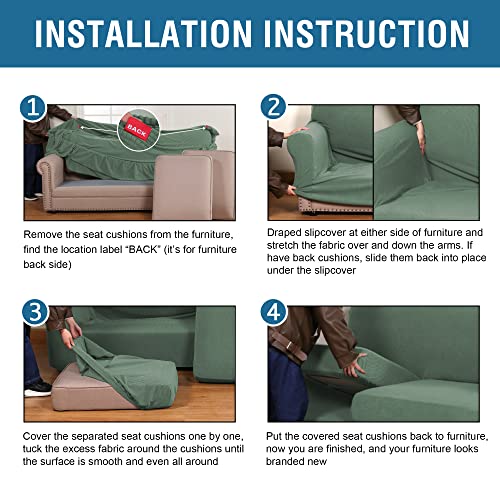 4 Piece Stretch Sofa Covers for 3 Cushion Couch Covers for Living Room Furniture Slipcovers (Large / Loden Frost)