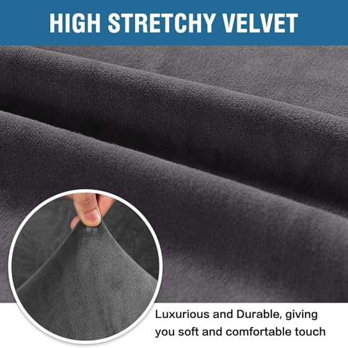 Stretch Velvet Sofa Covers for 3 Cushion Couch Covers Furniture Protector Soft with Non Slip Elastic Bottom (Charcoal Gray / Sofa L)