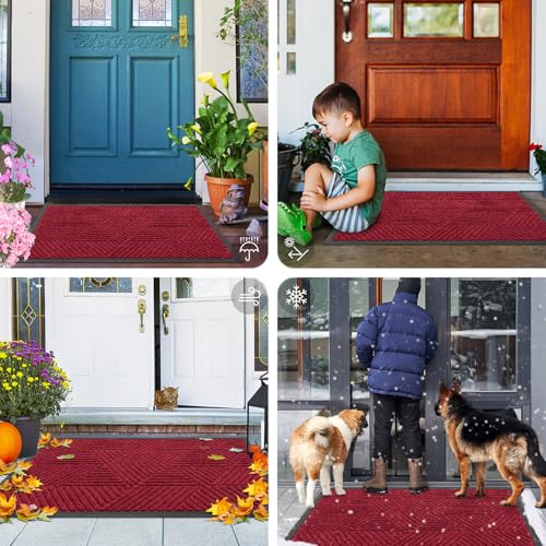 Front Door Mat Outside Entrance (Wine Red / 47" X 23")