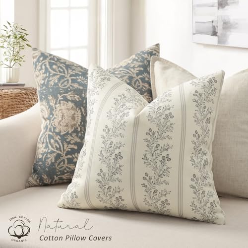 Vintage Throw Pillow Covers 16x16 Set of 2 (Quiet Gray / 16" x 16" (Pack of 2))