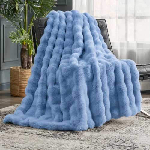 Faux Fur Bubble Throw Blanket for Couch (Misty Blue / Throw(50" x 60"))