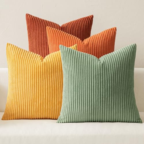 Fall Decorative Throw Pillow Covers Yellow Rust Green 18x18 (18" x 18" (Pack of 4) / Rust-green)